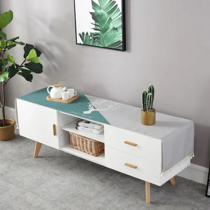 White deer Европа Хлопок Лен для свежего чая скатерть Прекрасный олень бахромой длинный стол Клевер ТВ шкаф Пылезащитная ткань - Цвет: White deer