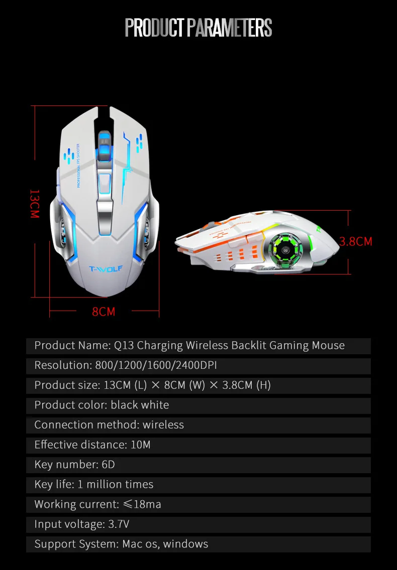 BENTOBEN Wireless 2.4G USB Optical Gaming Mouse 2400DPI  Professional Gamer Mouse Backlit Rechargeable Silent Mice For PC Laptop wireless mouse