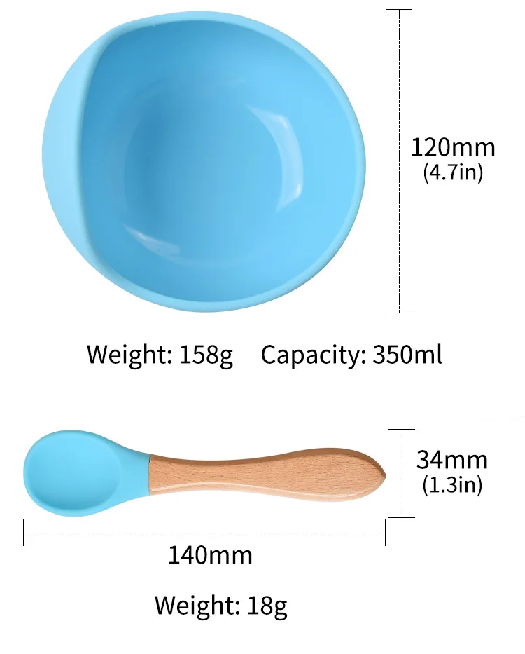 Baby bowl spoon Children Lunch silicone tableware wooden handle silicone spoon cup bowl baby Lunch Feeding