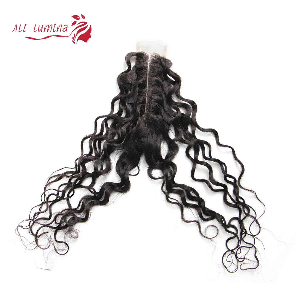 Волна воды 2x6 Ким К Закрытие человеческих волос Бразильская холодная завивка натуральный цвет средняя часть remy волос