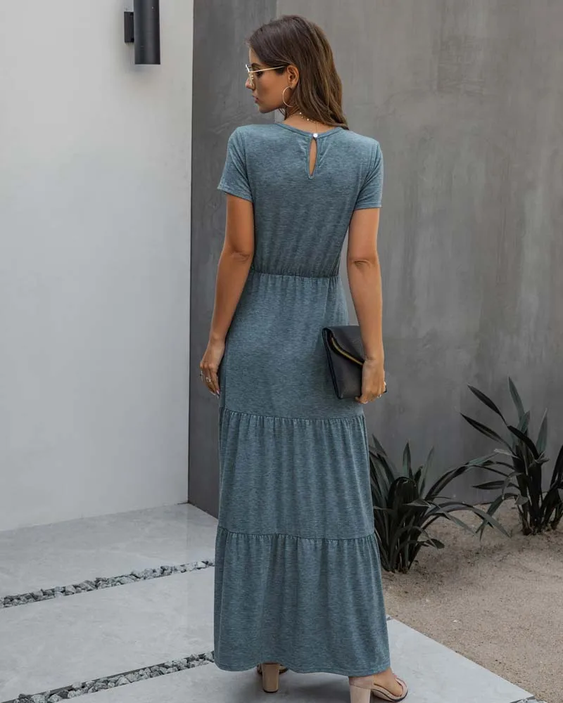 Vestido para Mulheres de Cintura Vestido de Festa Senhoras a Linha Verão Maxi Alta Elegante Manga Curta Longo Robes Femme 2xl 2021 10 Moda Feminina
