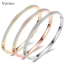 Fashion Jewelry Bangle-Bracelets Rhinestone-Pave Opening Crystal Women Accessories Stainless-Steel