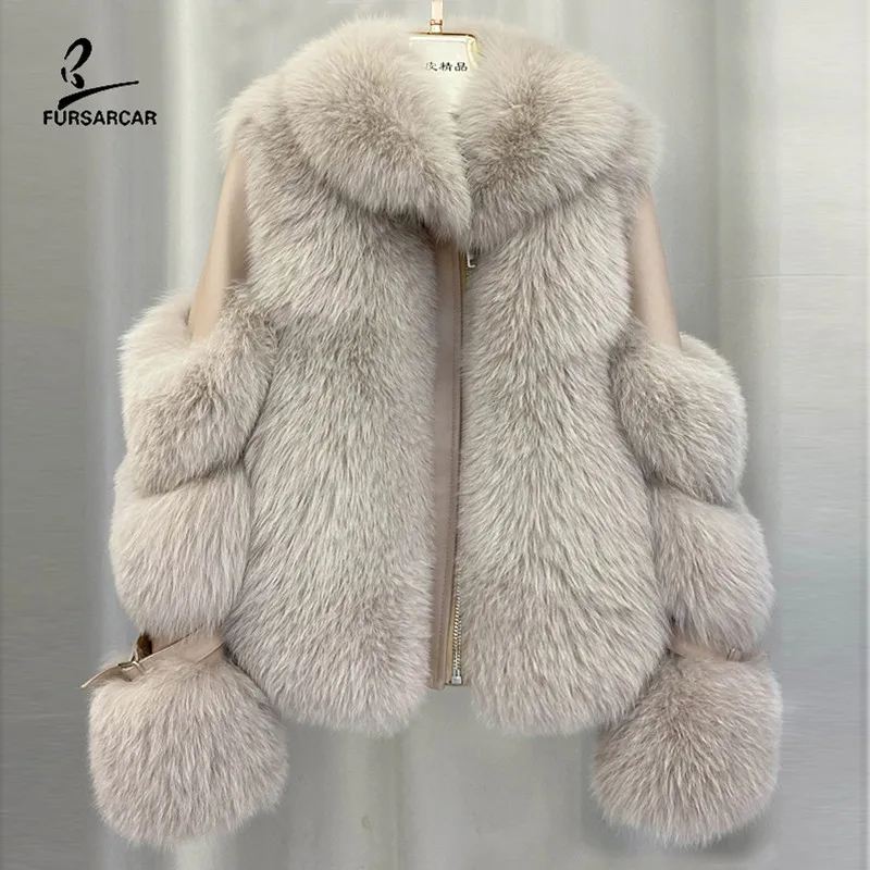 

Шуба FURSARCAR из натурального Лисьего меха, женская зимняя куртка из овечьей шкуры, Толстая Шуба из натурального мотоциклетного меха, верхняя одежда, 2020