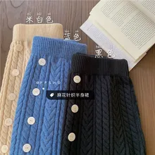 Очень милая трикотажная юбка с эластичной резинкой на талии, прямая Длинная юбка на пуговицах, Женская осенне-зимняя Kawaii Jupe Longue Falda Larga goning