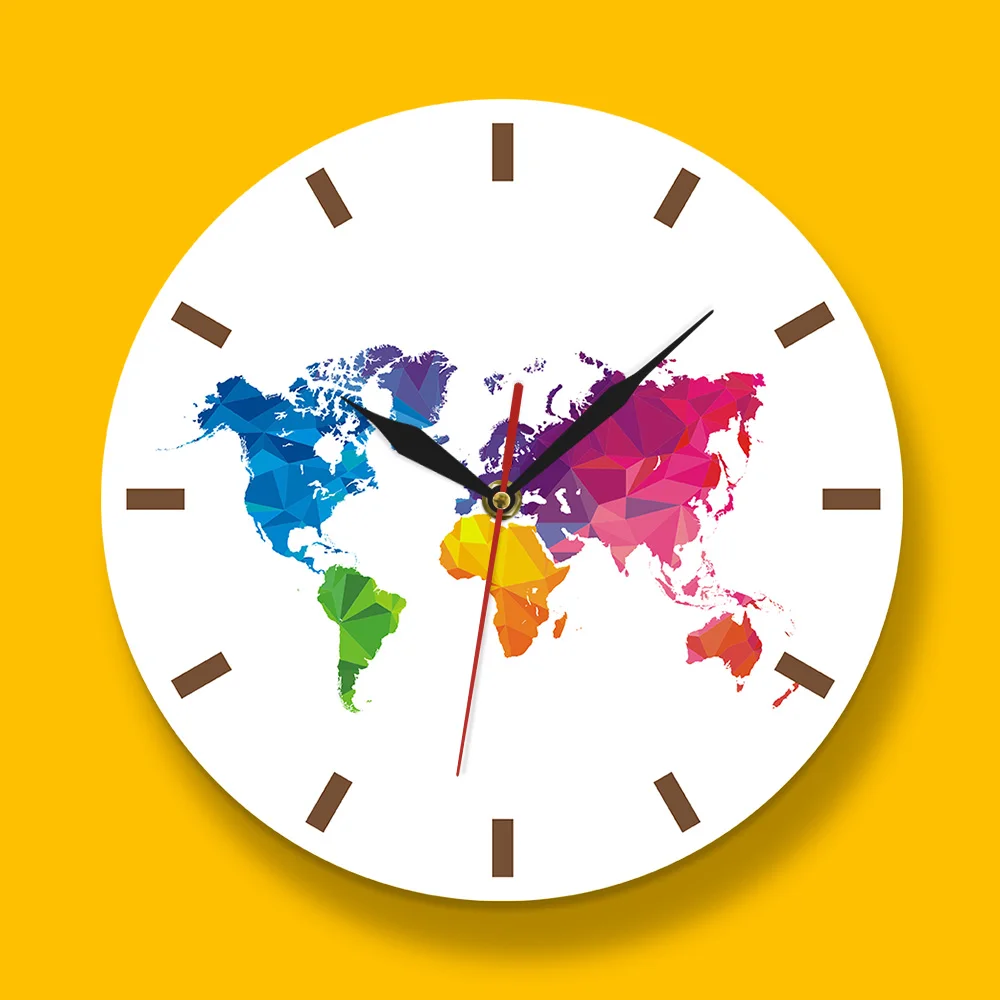 Современные карта мира бесшумные механические настенные часы для путешествий по всему миру, дизайнерские декоративные акриловые Висячие круглые часы