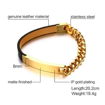 

FNL GBB36 arrival fashion jewelry for birthday gift rose many heart metal color titanium steel men's U shape leather Bracelet