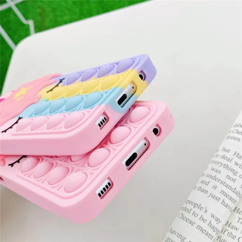 cute phone cases for samsung  Pop  Fidget Toys Bubble Case For Samsung Galaxy S21 S20 S10 S9 Plus Note 9 10 20 Ultra Pro 3D Cartoon Unicorn Soft Silicon Cover samsung silicone case