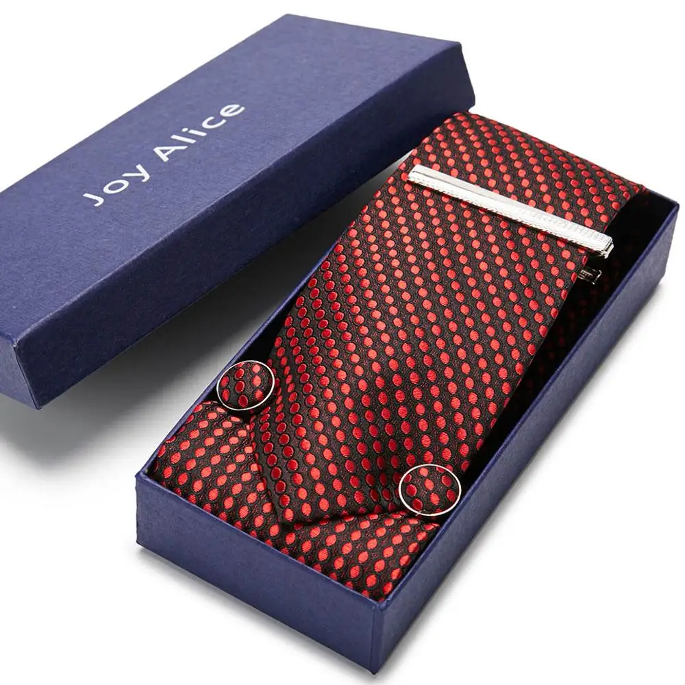 

New Design 7.5 cm Tie Set With Gift Box Jacquard Woven gravata Silk 100% Tie Hanky Cufflinks Necktie Sets For Wedding Party Men