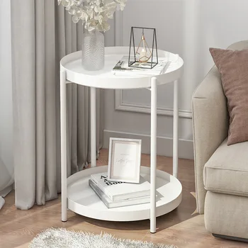 

Tea Table End Table For Office Coffee Table 2 Layer Metal Round Magazine Shelf Small Desk Movable Bedroom Living Room Furniture