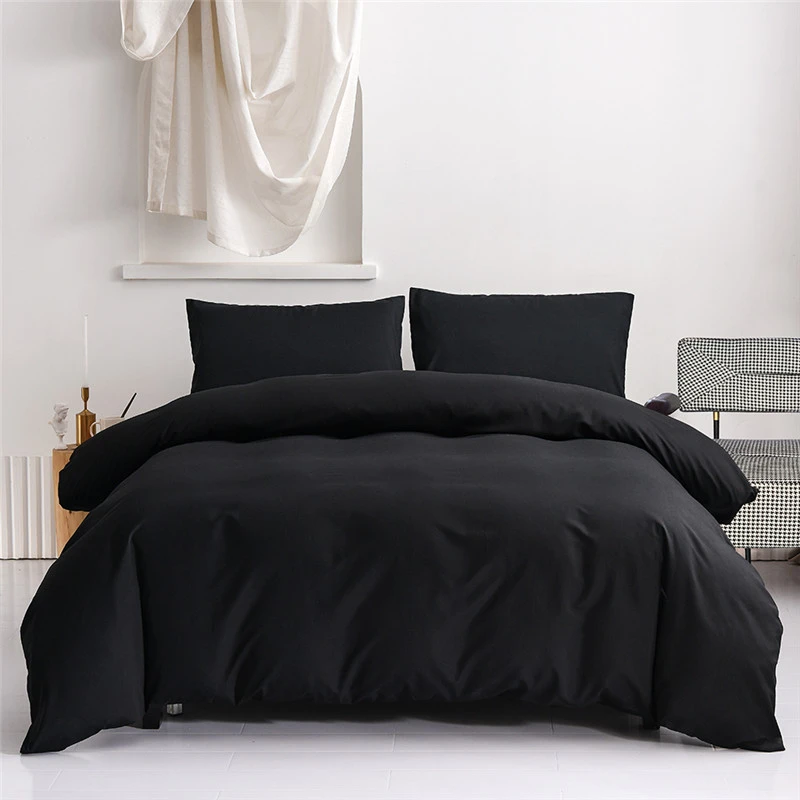 MIDSUM Pure Color Bedding Sets Single Double Full Size Skin Friendly Fabric Black Duvet Cover Set For Dormitory Household