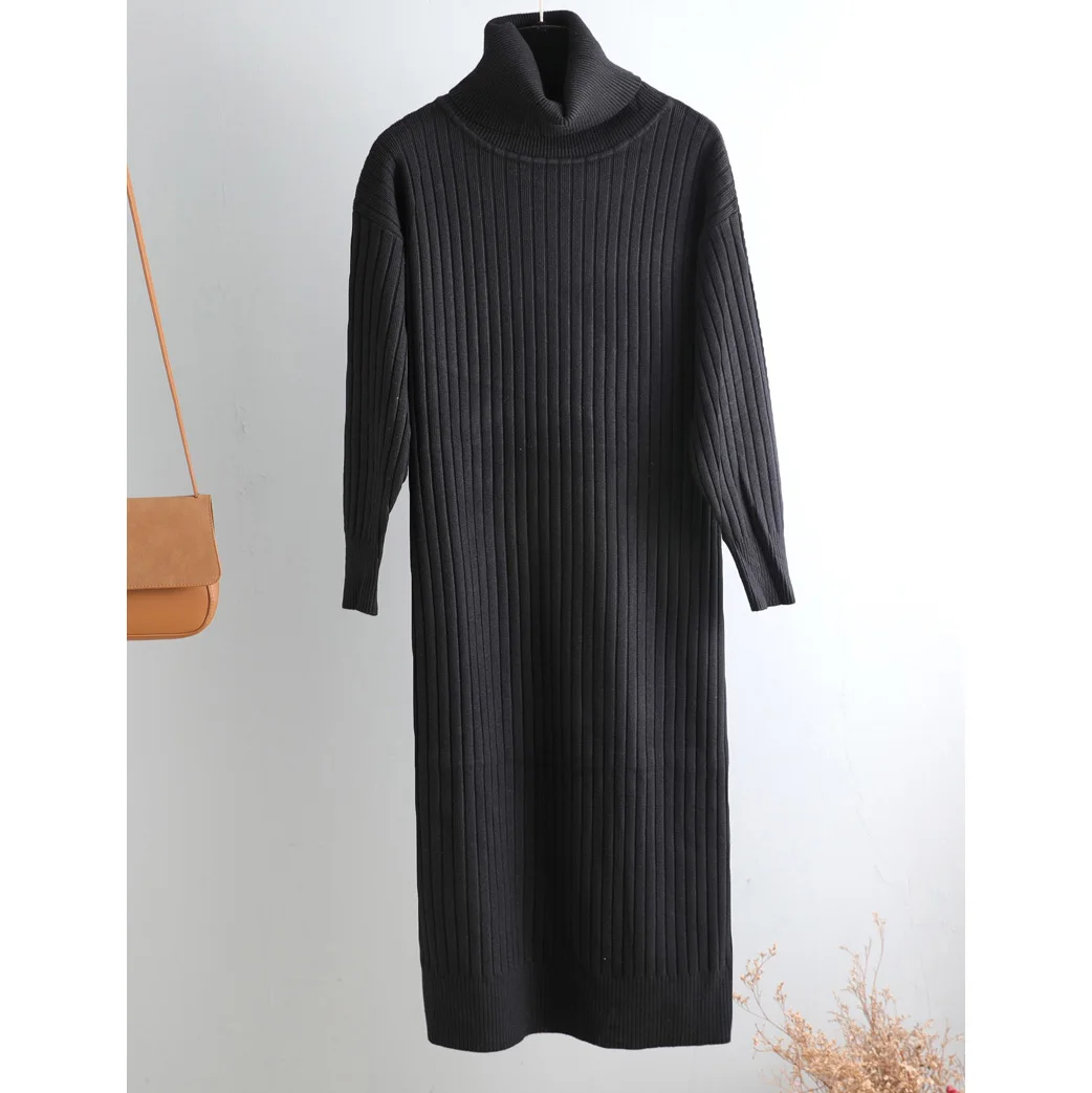 Autumn Winter Long highneck straight sweater Dress Women Casual oversize Sweater Dresses maix THICK basic Knit Dress t shirt dress Dresses