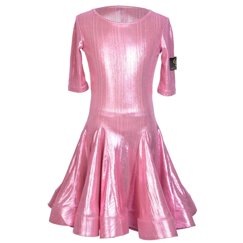 Pink Round Neck Новинка; детское платье для латинских танцев; яркие конкурсные танцевальные платья для девочек; платье для выступлений для девочек; платье для латинских танцев; BL2516 - Color: Pink Round Neck
