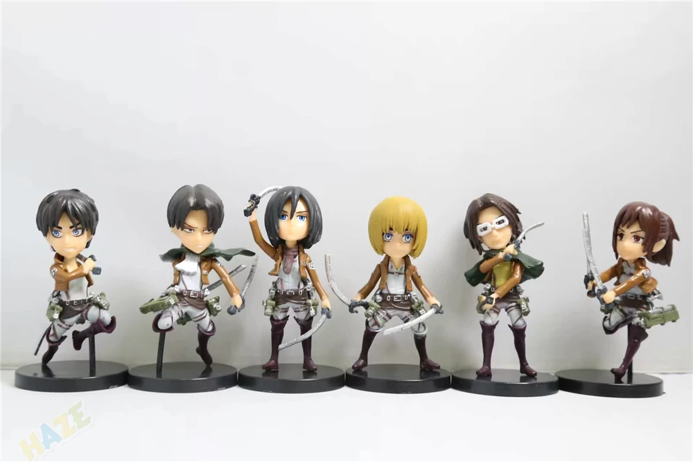 

6pcs/set Attack on Titan Eren Jaeger Mikasa·Ackerman PVC Figure Toy 8CM Q ver Statue Collection New
