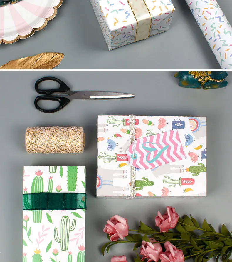 50x70cm New Boutique Bouquet Wrapping Paper Craft Gift Wrap Stickers Scrapbooking Book Origami Cactus Alpacas Papier