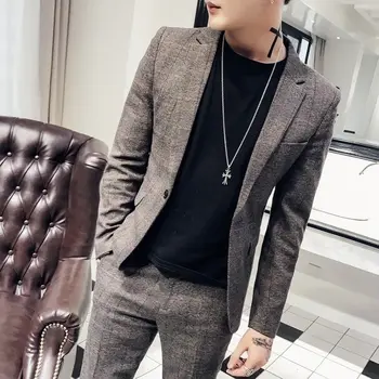 

2020 men's casual trend check fit coat new handsome Korean small suit