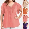 5xl Plus Size Lace Shirts Women Fashion Bandage V-neck Tunic Tops Solid Patchwork Short Sleeve Blouse Women Elegant Blusas Mujer ► Photo 1/6