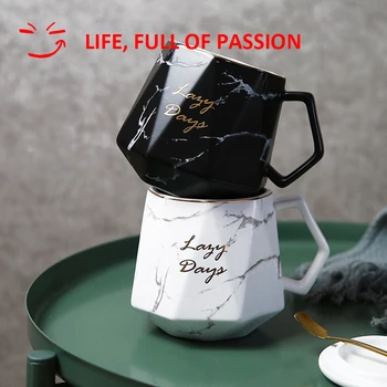 

450ml Europe Style Coffee Mug Marble Ceramic Diamond Cup Large Capacity Drinkware Coffee Milk Office Cup