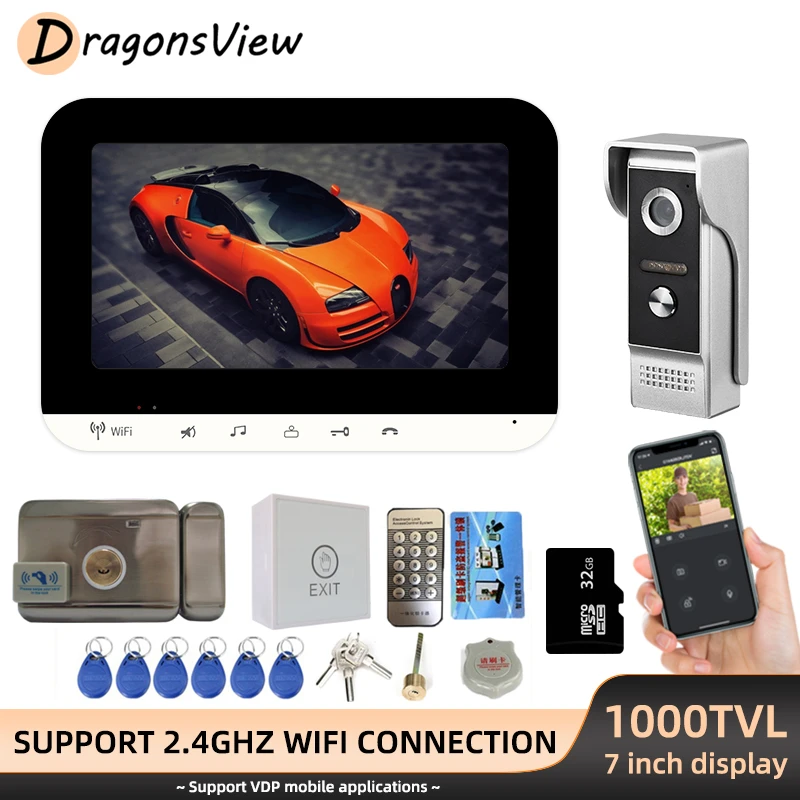 DragonsView Wifi Video Door Phone Intercom with Electric Lock Wireless 1000TVL Doorbell Camera Record Remote Unlock 3A Exit intercom with camera