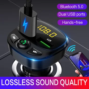 

JINSERTA 2020 Bluetooth FM Transmitter Handfree Dual USB Ports Car Charger FM Modulator MP3 Player TF U Disk Music Player