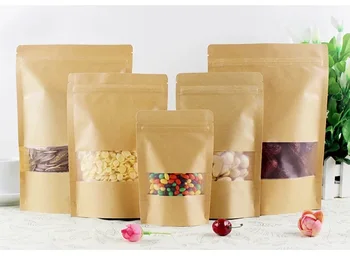 

Kraft Paper Standing Zipper Tea Bags with Matte Window Recloseable Yellow Kraft Moistureproof Pack Storage Candy,Beans Pouches