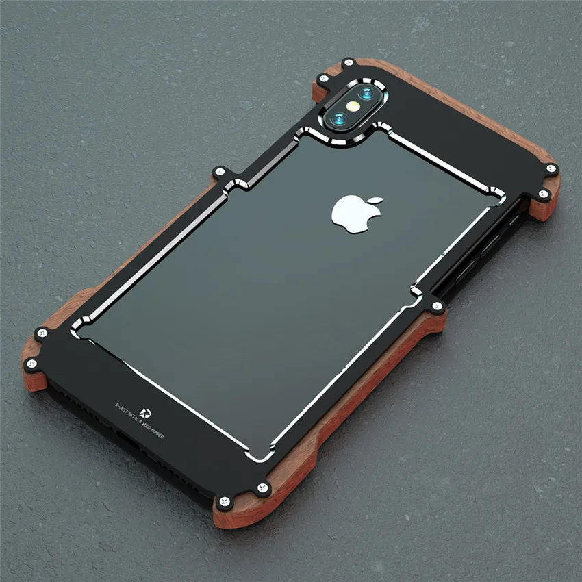 Black Чехол для телефона iPhone XS Max R-Just деревянный металлический бампер чехол для iPhone XS XR алюминиевые рамочные Чехлы для телефона аксессуары - Цвет: Black