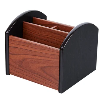 

Wooden Desktop Remote Control Storage Box Multifunction Pen Container Desk Sundries Organizer for Office