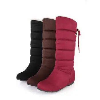 

Women snow boots solid color warm velvet winter boots 2019 new arrival women shoes sexy mid-calf lace up shoes female boots