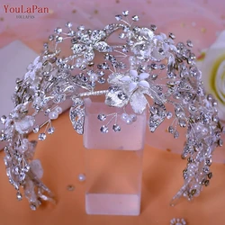 YouLaPan HP283 Wedding Headband Bridal Crowns And Tiaras Rhinestone Flower Hair Jewelry Wedding Silver Headpiece Bride Crown