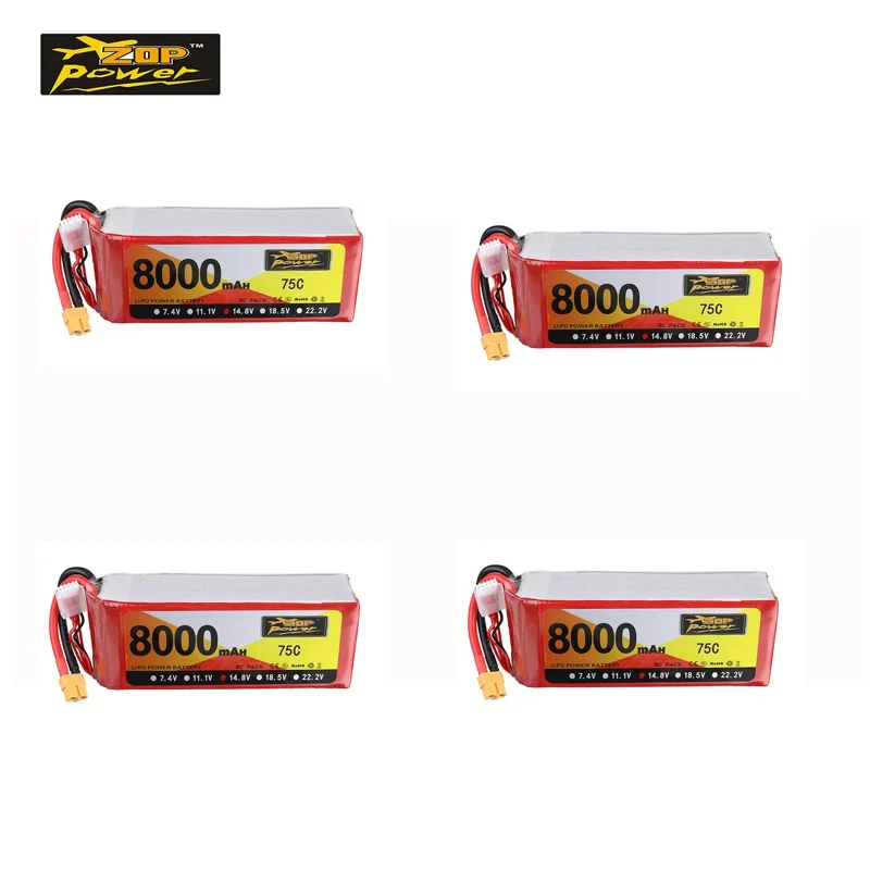 1/2/4 шт ZOPPower 14 8 V 8000mAh 75C 4S Lipo батарея XT60 разъем для FPV гоночного дрона RC Multirotor