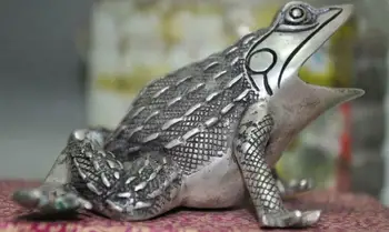 

3" Collect Old Chinese fengshui tibet silver animal frog statue ashtray pot