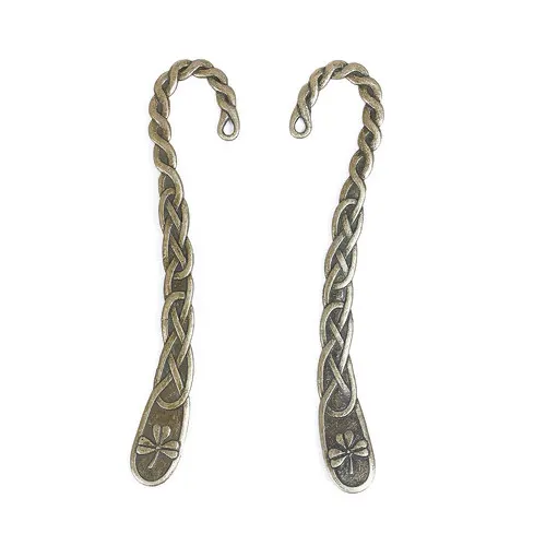 Zinc Based Alloy Bookmark S-shape Antique Bronze Flower Pattern 11.8cm(4 5/8") x 2.5cm(1"), 5 PCs