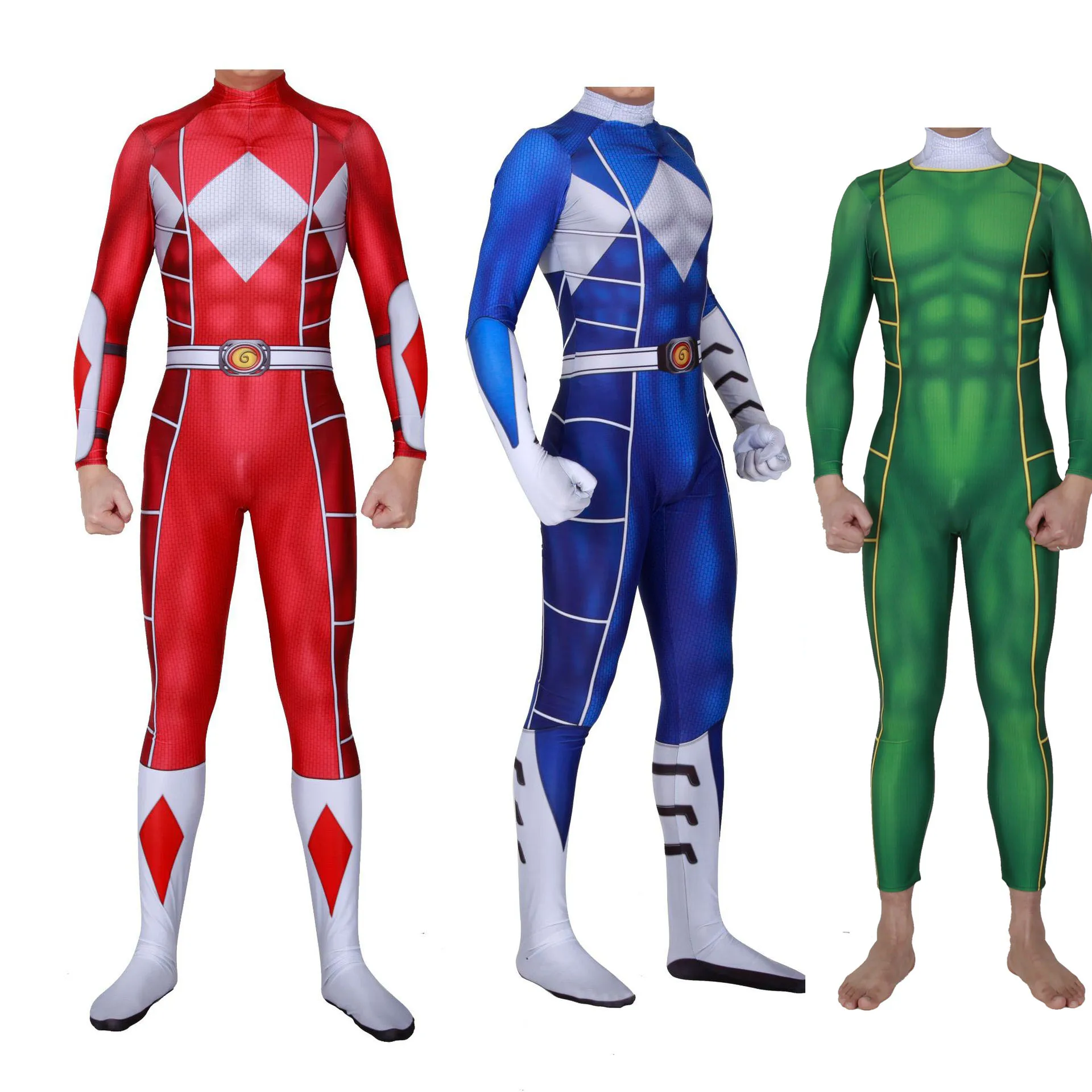 

Костюм для косплея Kyoryu Sentai Zyuranger Ranger с 3D-принтом, красный/синий/зеленый костюм рейнджера, дешевый костюм зентай