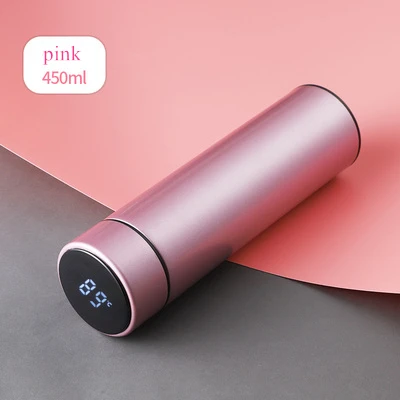 Розовый Кружка для путешествий Moka Smart стакан для кофе 500 мл портативная Вакуумная бутылка светодиодный сенсорный экран термос нержавеющая сталь кофейная чашка водонепроницаемый - Цвет: Розовый