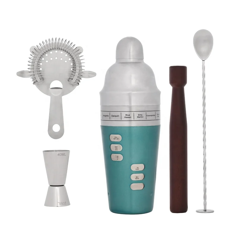 

2019 promotion 5 pieces wine unique cocktail shaker mixer bar tool set