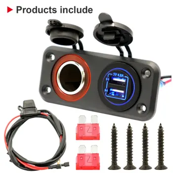 

1 Blue Red Green indicator 4.8V dual USB car charger Flame retardant nylon Two in one cigarette lighter With 1M wiring harness