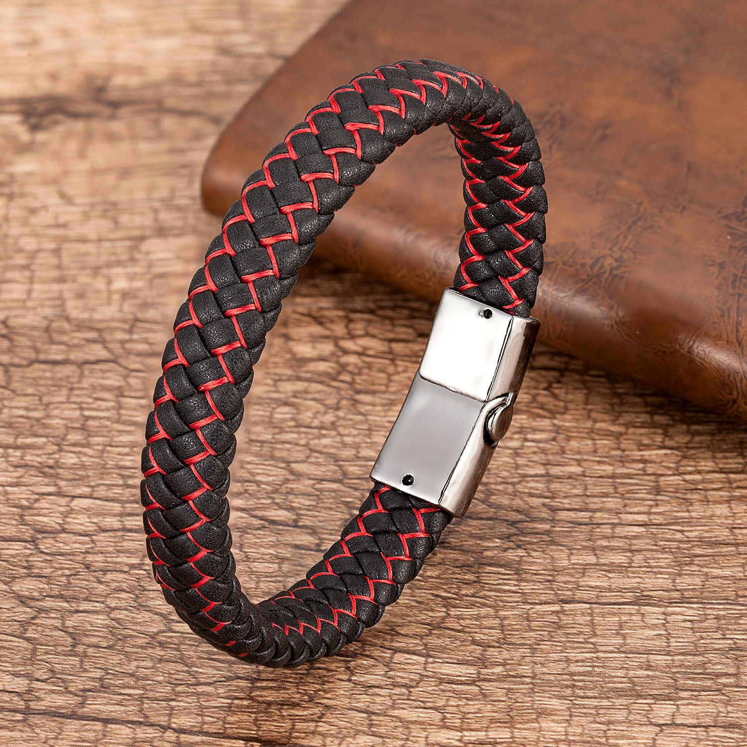 Bracelet Jewelry Fashion Genuine Leather Bracelet Men Black Braided Rope Bracelets For Male Metal Magnetic Clasp Bangles Jewelry
