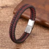 Bracelet en cuir véritable pour hommes, corde tressée noire, fermoir magnétique en métal, vente en gros ► Photo 2/6