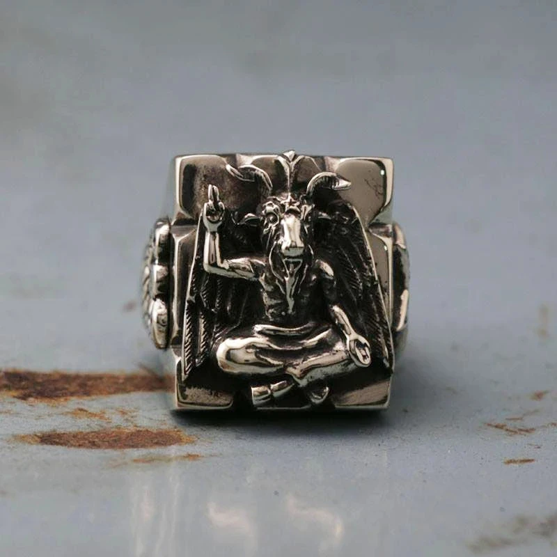 Gothic Baphomet Stainless Steel Ring Seal of Satan Pentagram Sigil Illuminati Rings Jewelry Gifts for him stainless steel ring finger ring