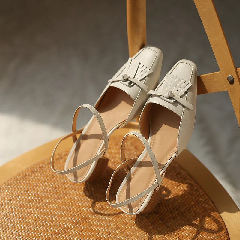 

SKLFGXZY New Arrival Sexy Genuine Leather Women Sandals High Heels Tassel Wedding Party Shoes 100% Cowhide Sandals Pumps