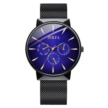 

Men's watch casual quartz Clock simple stainless steel mesh belt watch Delicate Featured Three Eyes Watch часы мужские наручные