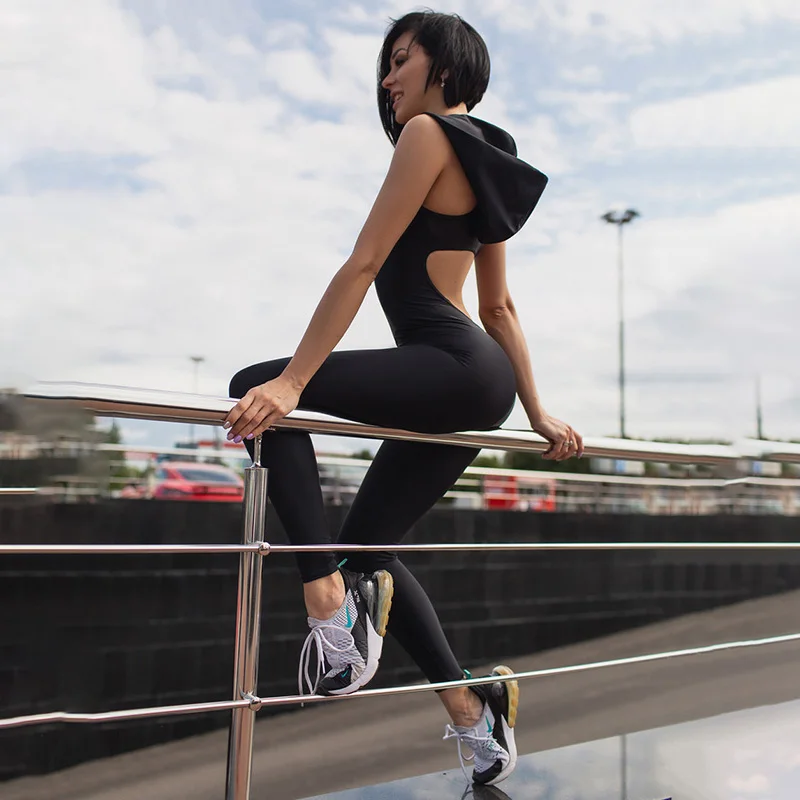 Krismile Sexy Backless Yoga Gym Hooded Jumpsuit Sports Romper Pants Tracksuit Fitness Bodysuit Sportswear For Women 2024 Fashion