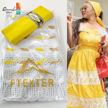 

2.5+2.5 Yards Swiss Voile Lace 100% Cotton African Bazin Material Women Evening Dress Long Party Gold Lace Evening Gowns Fabric