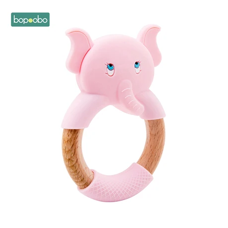 Pink Bopoobo 1 шт. деревянный Прорезыватель пищевой слон бук дерево кольцо детские подарки для кормления игрушки детские жевательные прорезыватели - Цвет: Pink