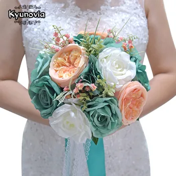 Kyunovia, ramos de flores rosas de poliéster para boda, ramos de damas de honor, ramo de flores para novia BY56