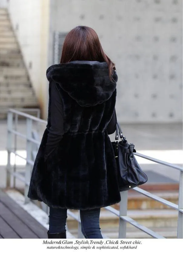 6XL леди искусственный мех теплый зимний жилет пальто с мехом верхняя одежда теплая Женская куртка длинный меховой жилет топы DX343