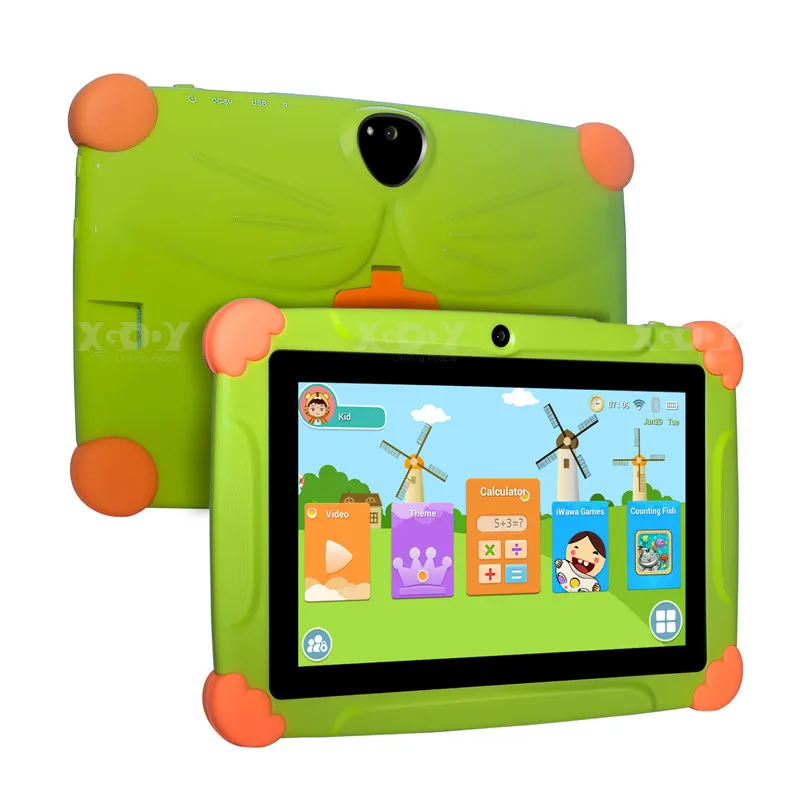 Green XGODY T703 Детский планшетный ПК Android 8,1 Рождественский подарок 7 дюймовый детский планшет 1 Гб+ 16 Гб четырехъядерный 1024*600 HD сенсорный экран планшеты - Комплект: Green