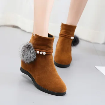 

2019 New Women's High Heels boots Winter pu Shoes woman Round head Solid Color Leisure Flat Shoes Womans booties Size 35-39