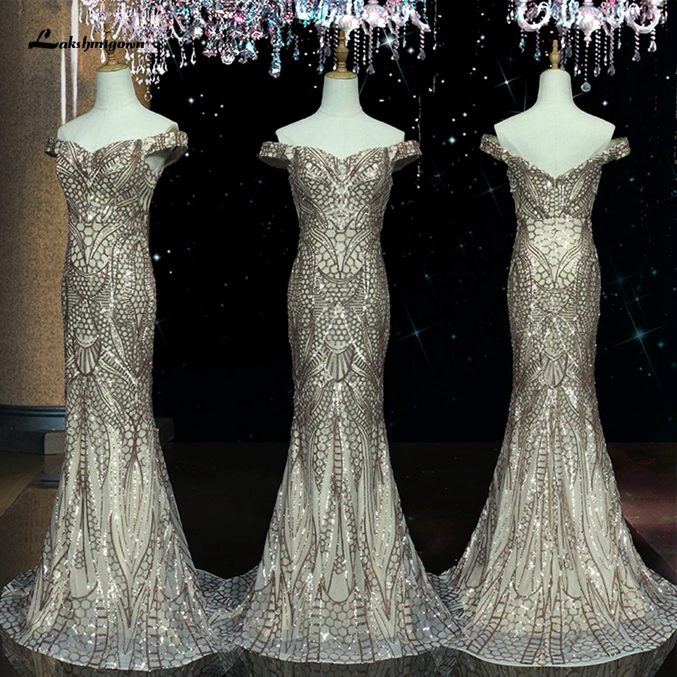 Lakshmigown Роскошные вечерние платья Robe de Soiree с блестками, платья для выпускного вечера, Длинные вечерние платья с открытыми плечами