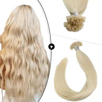 

[New] Ugeat Nail Tip Hair Extesions Human Hair Hot Fusion Hair Blonde Color #60 Machine Remy Human Hair U Tip Hair 1g/1strand