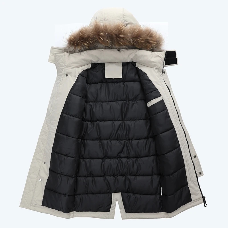 Puffer Winter Jacket Men Long Parkas White Down Parkas Coat Male Fur Collar Thick Warm Jacket Plumifero Hombre Snowing Overcoat